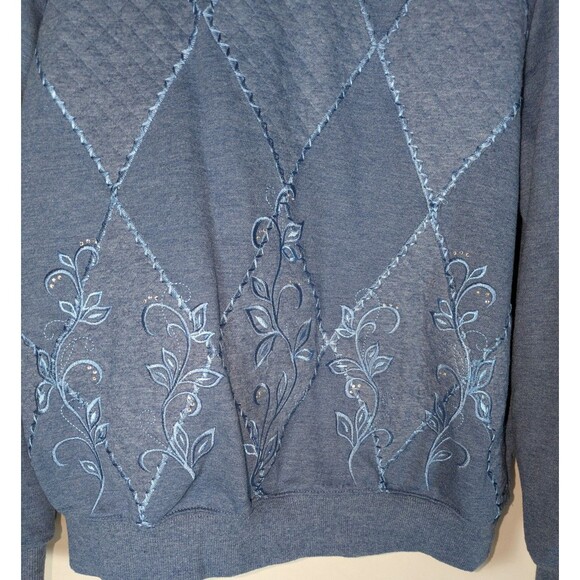 Alfred Dunner Sweatshirt M Womens Blue Rhinestone Embroidered Grandmacore Granny - Picture 2 of 5